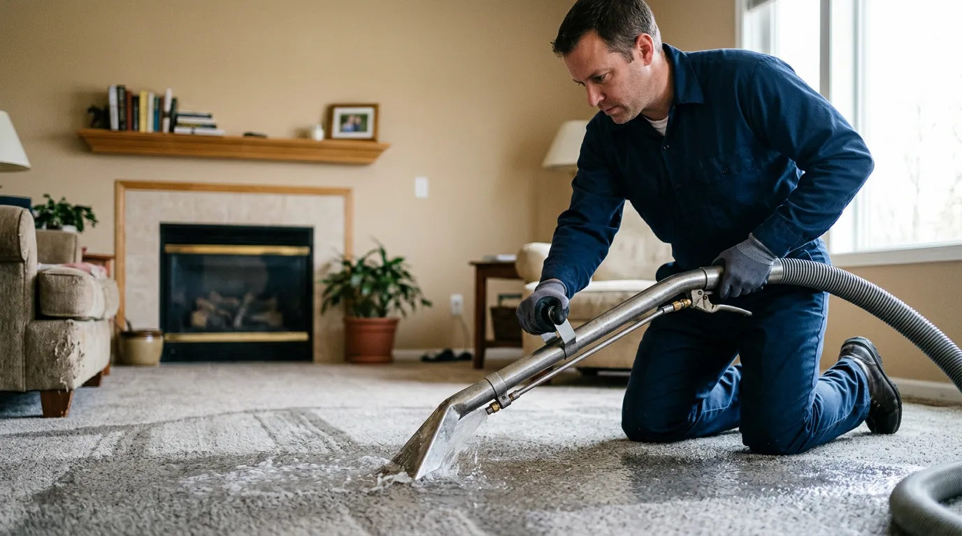 Water damage restoration technician working near Farmington, IA